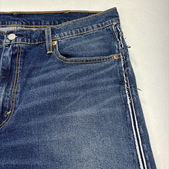Levis 512 Mens Jeans 38x28 Tapered Raw Hem Distressed Stretch Med Wash‎ Grunge - Picture 3 of 15